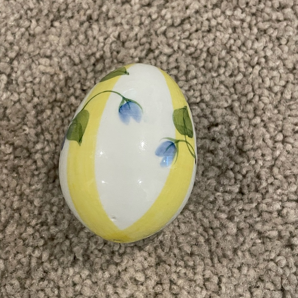 Decorative Yellow and White Egg with Floral Design
